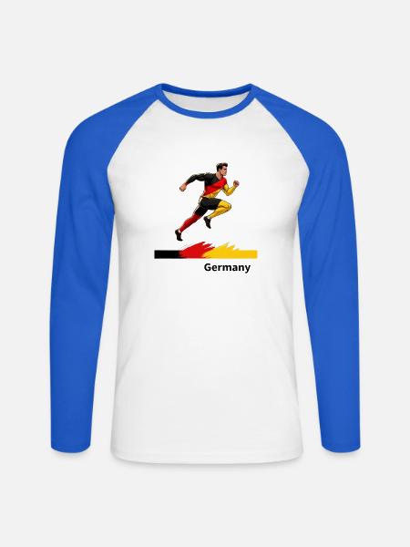 Deutschland Flaggenheld Sprint - Unisex Baseballshirt langarm - Weiß/Royalblau