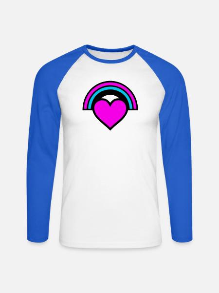 Regenbogen Herz Icon - Unisex Baseballshirt langarm - Weiß/Royalblau