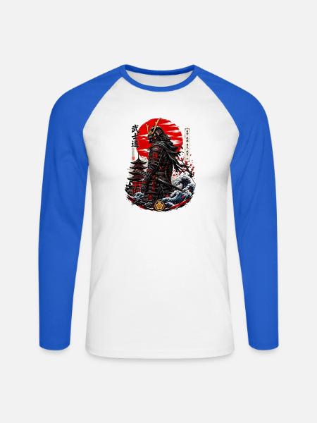 Samurai am Roten Mond - Unisex Baseballshirt langarm - Weiß/Royalblau