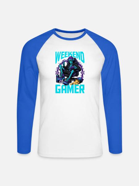 Skeleton Gamer Gaming Halloween - Unisex Baseballshirt langarm - Weiß/Royalblau