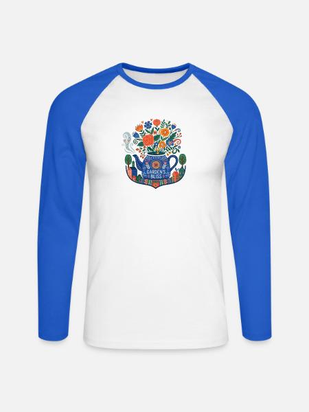 Floral Folk Krug – Gartens Glückseligkeit - Unisex Baseballshirt langarm - Weiß/Royalblau