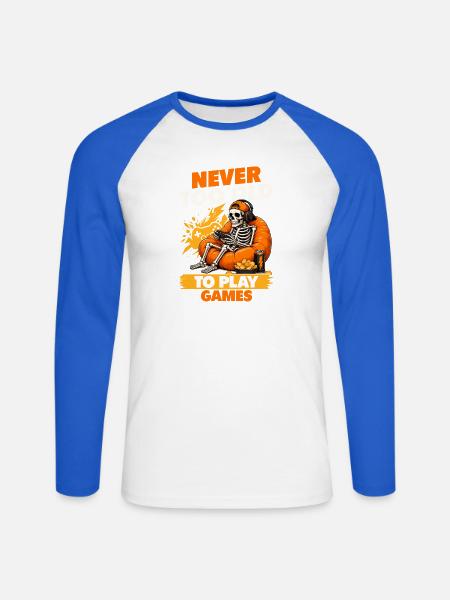 Skeleton Gamer Gaming Halloween - Unisex Baseballshirt langarm - Weiß/Royalblau