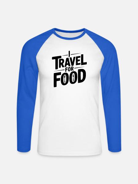 Ich reise zum Essen - Unisex Baseballshirt langarm - Weiß/Royalblau