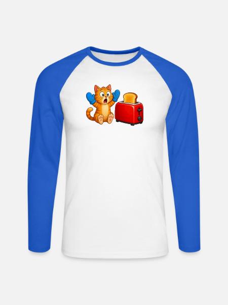 Toast-Techniker-Katzen-Küchen-Missgeschick - Unisex Baseballshirt langarm - Weiß/Royalblau