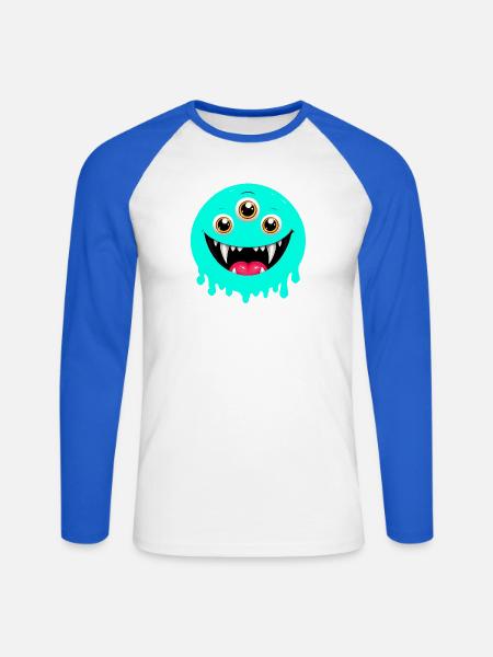 Dreiaugiges schmelzendes Monster - Unisex Baseballshirt langarm - Weiß/Royalblau