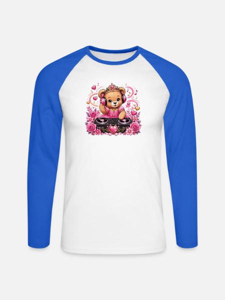 Pinkes Teddy DJ Prinzessin - Unisex Baseballshirt langarm - Weiß/Royalblau