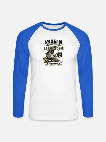 Angeln statt Stress Lebensform - Unisex Baseballshirt langarm - Weiß/Royalblau