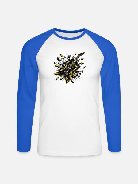 Explosive E-Gitarre – Thrash Metal Power Design - Unisex Baseballshirt langarm - Weiß/Royalblau