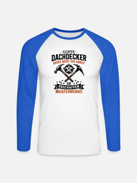 Echte Dachdecker Meisterwerke - Unisex Baseballshirt langarm - Weiß/Royalblau