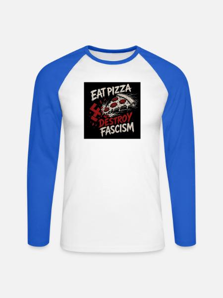Pizza gegen Faschismus - Unisex Baseballshirt langarm - Weiß/Royalblau