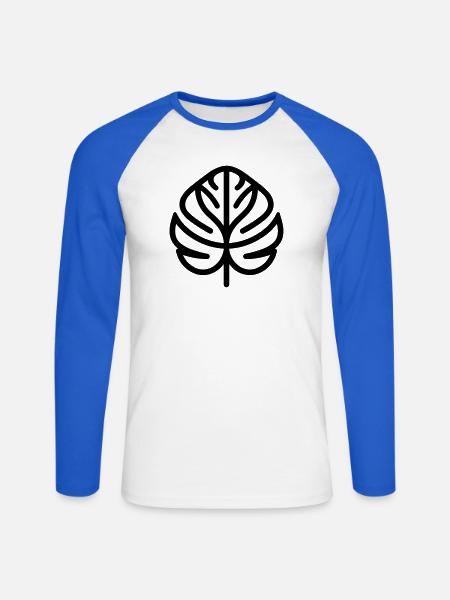 tropisches Blatt - Unisex Baseballshirt langarm - Weiß/Royalblau