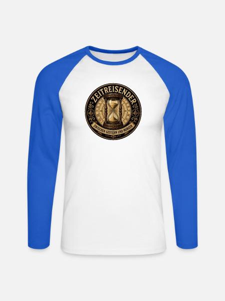 Zeitreisender – Zwischen Gestern und Morgen - Unisex Baseballshirt langarm - Weiß/Royalblau