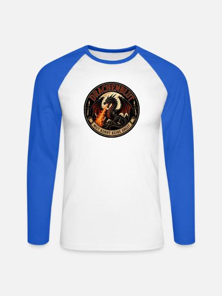 Drachenblut – Mut kennt keine Angst - Unisex Baseballshirt langarm - Weiß/Royalblau