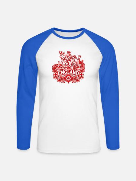 Heraldischer Löwe Englands - Unisex Baseballshirt langarm - Weiß/Royalblau