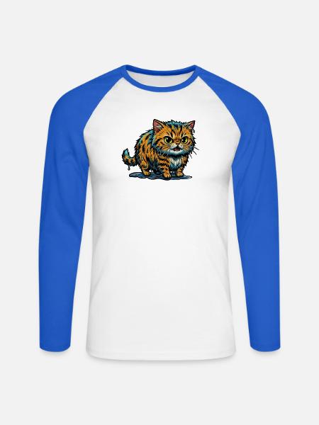 Nasskatze Neon-Wasser-Splash - Unisex Baseballshirt langarm - Weiß/Royalblau