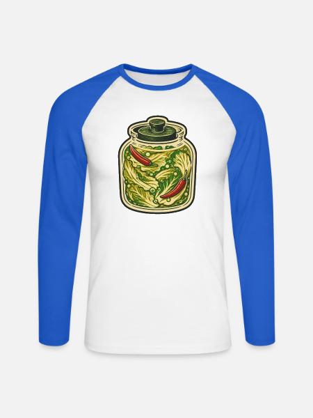 Fermentglas mit Kohl und Chili - Unisex Baseballshirt langarm - Weiß/Royalblau