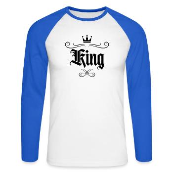 King - Unisex Baseballshirt langarm - Weiß/Royalblau - Vorne - Nik (191cm)