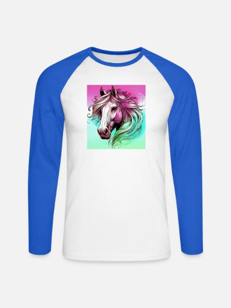 Pferd - Unisex Baseballshirt langarm - Weiß/Royalblau