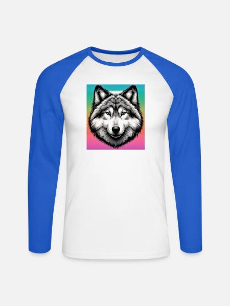 Wolf - Unisex Baseballshirt langarm - Weiß/Royalblau