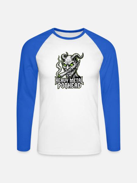 Heavy Metal Kiffer Dämon - Unisex Baseballshirt langarm - Weiß/Royalblau