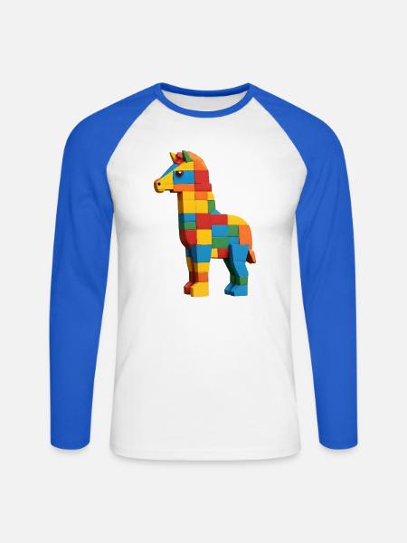 Buntes Bauklötze Pferd - Unisex Baseballshirt langarm - Weiß/Royalblau