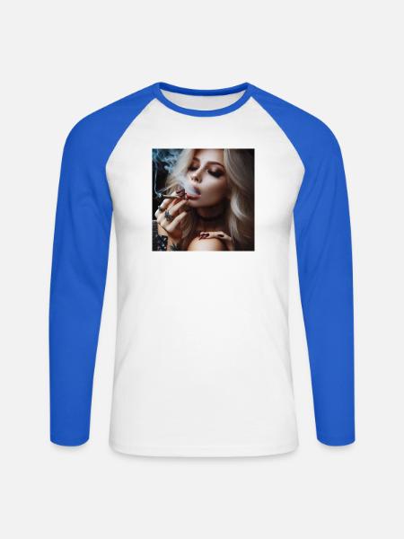 334783358 - Unisex Baseballshirt langarm - Weiß/Royalblau