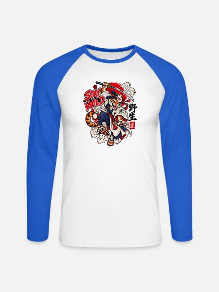 Tiger Ninja Stay Wild - Unisex Baseballshirt langarm - Weiß/Royalblau