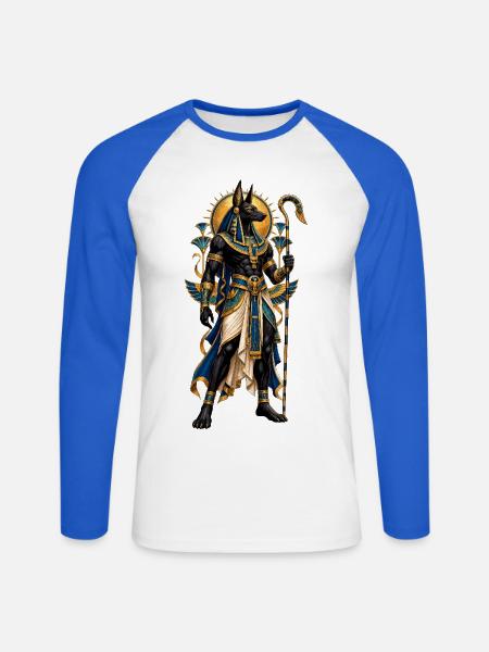 Anubis im Goldenen Gewand - Unisex Baseballshirt langarm - Weiß/Royalblau