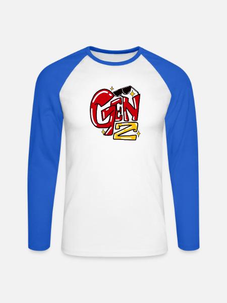 Gen Z Bold Comic Faust-Grafik - Unisex Baseballshirt langarm - Weiß/Royalblau