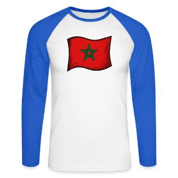 Marokko Fahne - Unisex Baseballshirt langarm - Weiß/Royalblau - Vorne - Nik (191cm)