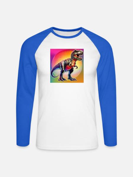 Dinosaurier - Unisex Baseballshirt langarm - Weiß/Royalblau