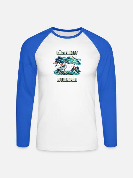Küstenkopf, wolkenfrei - Unisex Baseballshirt langarm - Weiß/Royalblau