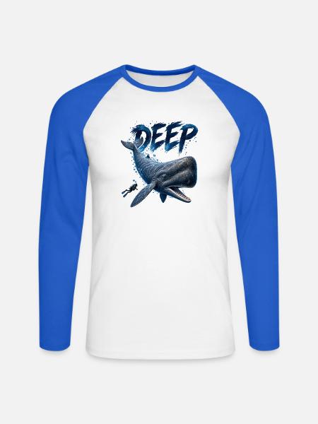 Pottwal mit Taucher - Unisex Baseballshirt langarm - Weiß/Royalblau