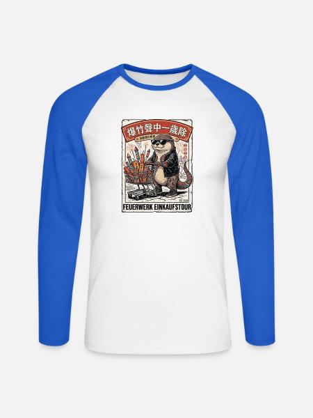 Feuerwerk Einkauf Chinesischer Otter - Unisex Baseballshirt langarm - Weiß/Royalblau