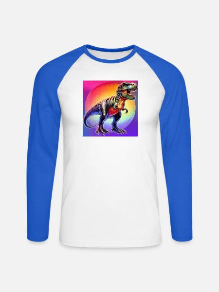 Dinosaurier - Unisex Baseballshirt langarm - Weiß/Royalblau