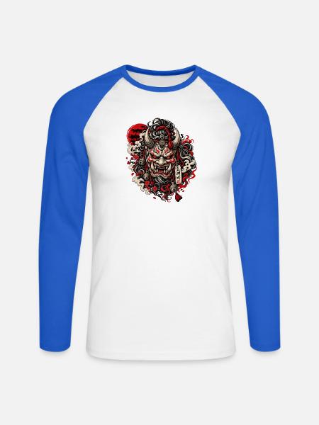Dämonenmaske Dokkaebi Stil - Unisex Baseballshirt langarm - Weiß/Royalblau