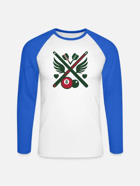 Billard Queue Fluegel Logo - Unisex Baseballshirt langarm - Weiß/Royalblau