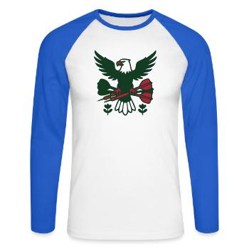Adler Dartpfeile Logo - Unisex Baseballshirt langarm - Weiß/Royalblau - Vorne - Nik (191cm)