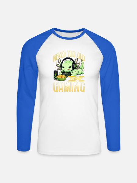 Funny Axolotl Gamer Gaming - Unisex Baseballshirt langarm - Weiß/Royalblau