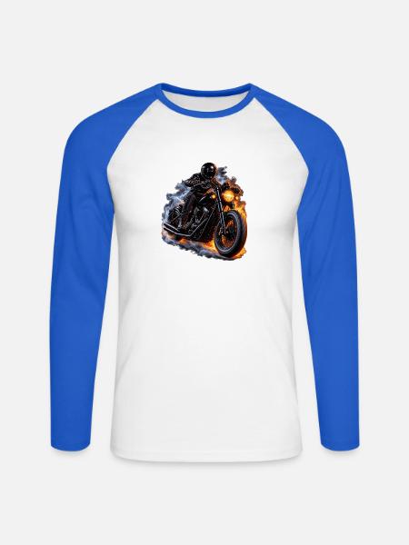 Motorradfahrer bei Nacht - Unisex Baseballshirt langarm - Weiß/Royalblau