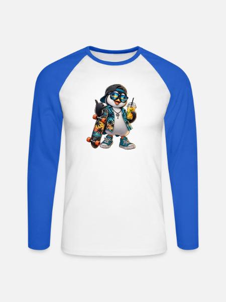 Sommerpinguin Skateboard-Vibe - Unisex Baseballshirt langarm - Weiß/Royalblau