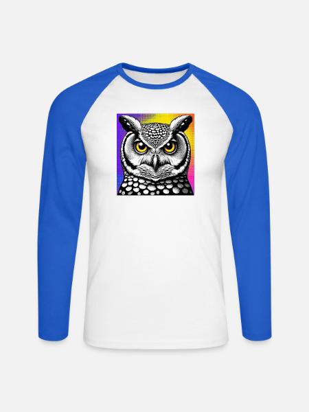 Eule - Unisex Baseballshirt langarm - Weiß/Royalblau