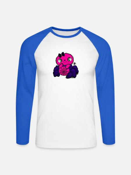 Pinker Spinnenfreundin mit Netzmuster - Unisex Baseballshirt langarm - Weiß/Royalblau