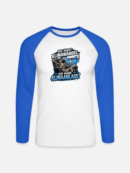 Klimawandel vs Klimaanlage Skelett - Unisex Baseballshirt langarm - Weiß/Royalblau