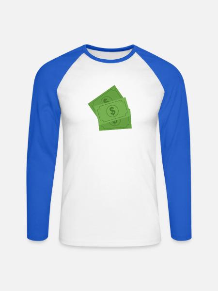 Dollar-Banknoten - Unisex Baseballshirt langarm - Weiß/Royalblau