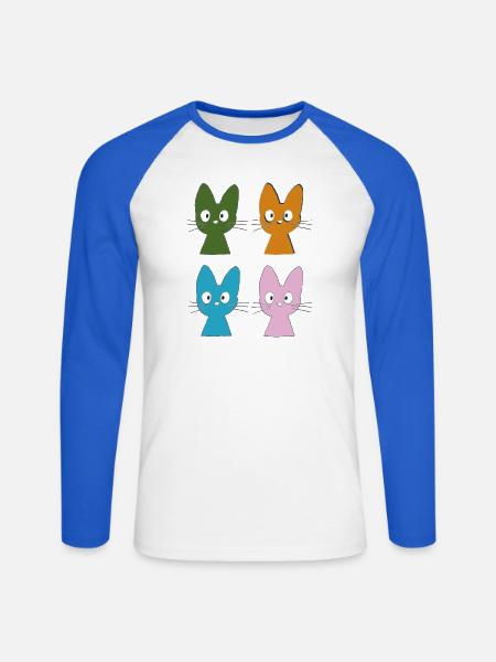 Vier bunte Katzenfreunde - Unisex Baseballshirt langarm - Weiß/Royalblau