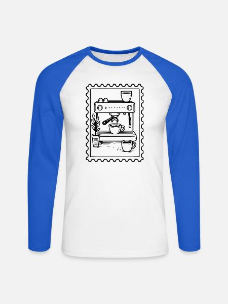 Retro-Kaffeemaschine und Kaffeesüchtiger - Unisex Baseballshirt langarm - Weiß/Royalblau
