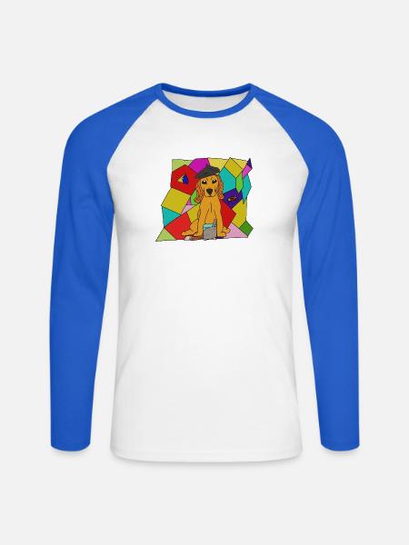 Maler Hund Künstlermotiv - Unisex Baseballshirt langarm - Weiß/Royalblau