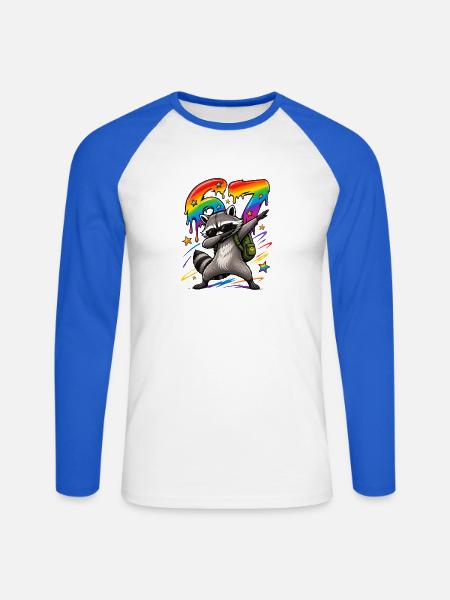 Dabbing Waschbär 67 Regenbogen - Unisex Baseballshirt langarm - Weiß/Royalblau