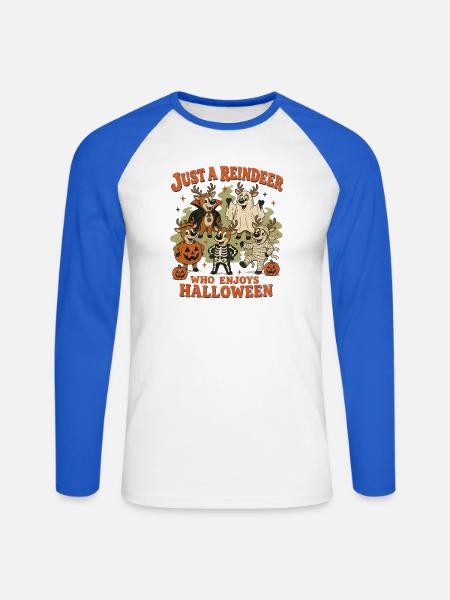 Rentier-Halloween-Crew - Unisex Baseballshirt langarm - Weiß/Royalblau